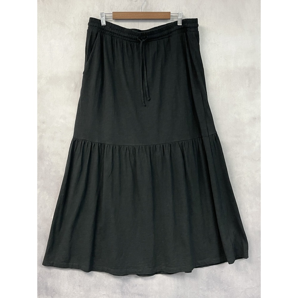 Gap Women Tiered Midi Skirt XL Tall Black Cotton Modal Pockets Cottagecore Boho